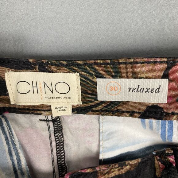 Anthropologie Black Pink Floral Tuxedo Stripe Relaxed Fit Chino Pants Women 30 - Picture 6 of 7